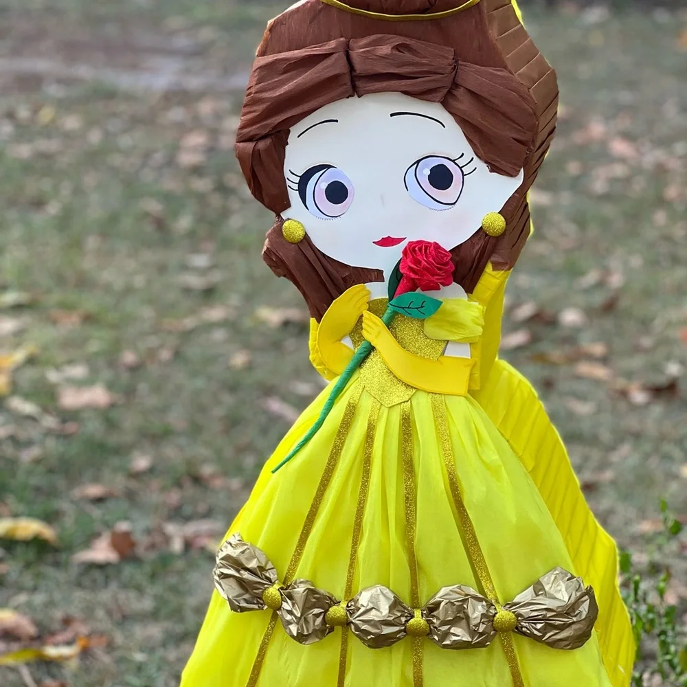 Charming Yellow Princess belle piñata with Red Rose